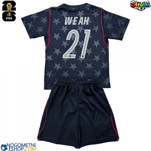 Otroški Nogometni dresi Združene države Timothy Weah #21 Gostujoči SP 2026 Kratek Rokav (+ Kratke hlače)